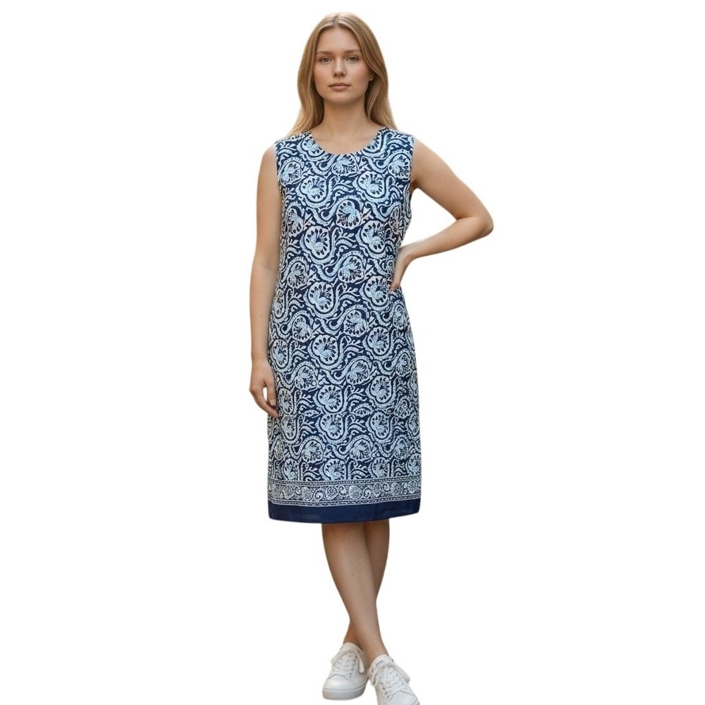 J MCLAUGHLIN Silk Paisley Dress 14 Blue‎ Hamptons Office Preppy Luxury Wedding
